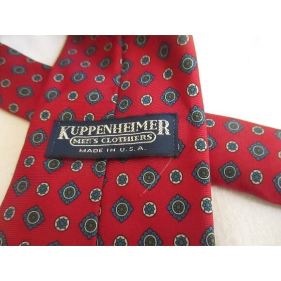 Vintage Mens Silk Neck Tie 3.5” 56" Kuppenheimer Medallion Red - Picture 4 of 5